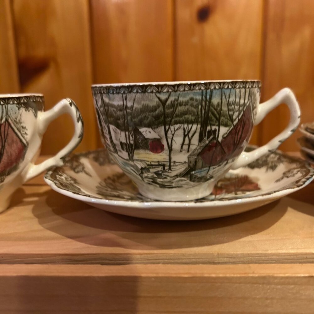 Johnson Brothers Friendly  Village  tea set  "The Ice House " pattern  winter vi